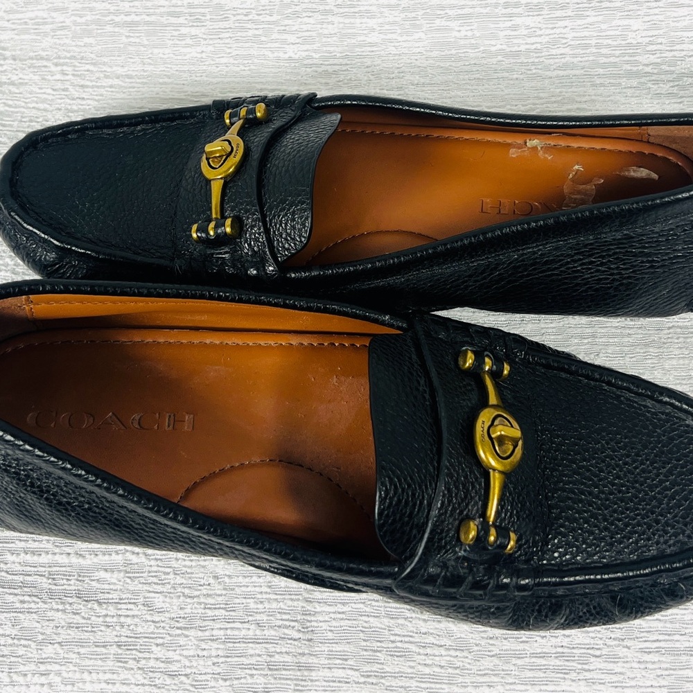 Coach Black Pebble Loafers with Gold Hardware - Picture 3 of 6